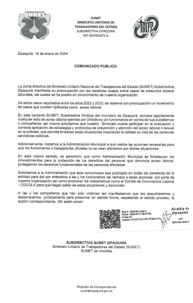 Denuncian incrementó del acoso laboral en la Alcaldía de Zipaquirá
